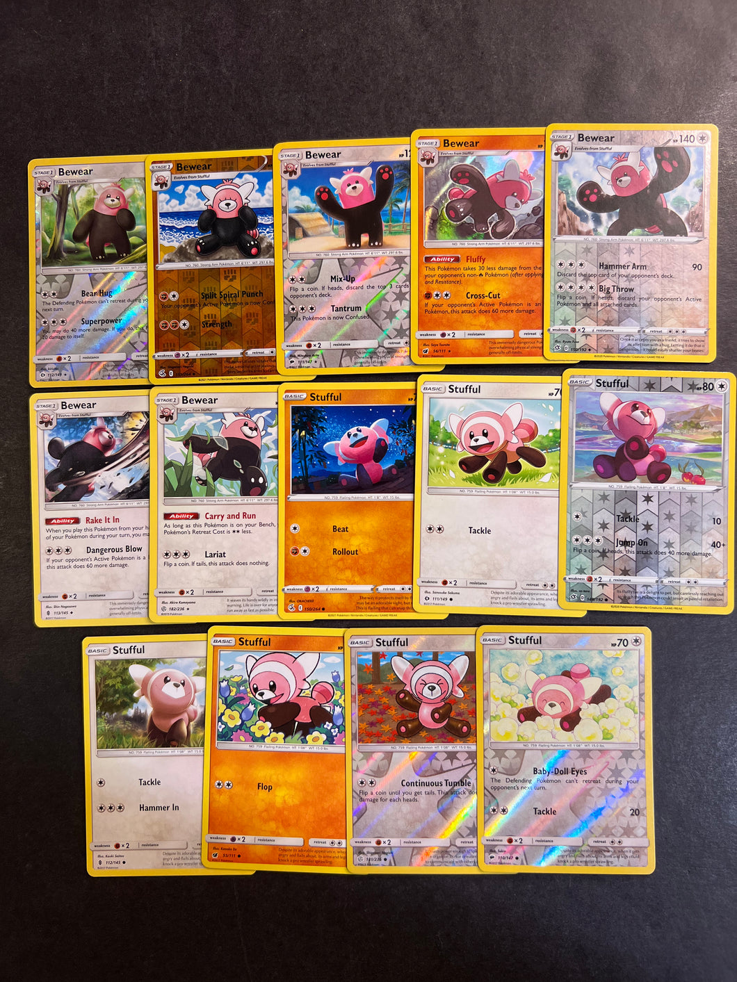 Pokemon Stufful and Bewear Card Lot - 14 Cards - Holo Rare Collection!