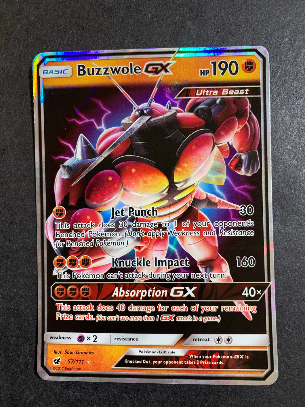 Pokemon Sun & Moon Crimson Invasion Ultra Rare Buzzwole GX #57 Pokemon Sun & Moon Crimson Invasion Ultra Rare Buzzwole GX #57