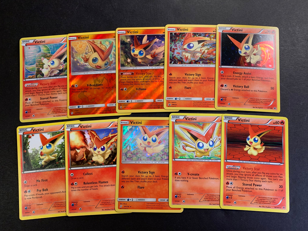Pokemon Victini Card Lot - 10 Cards - Holo, Reverse Rare Collection