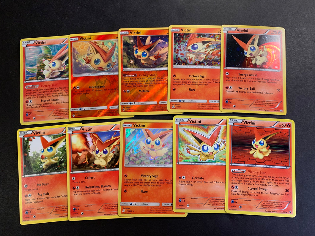 Pokemon Victini Card Lot - 10 Cards - Holo, Reverse Rare Collection JAB Games13 Pokemon Victini Card Lot - 10 Cards - Holo, Reverse Rare Collection JAB Games13