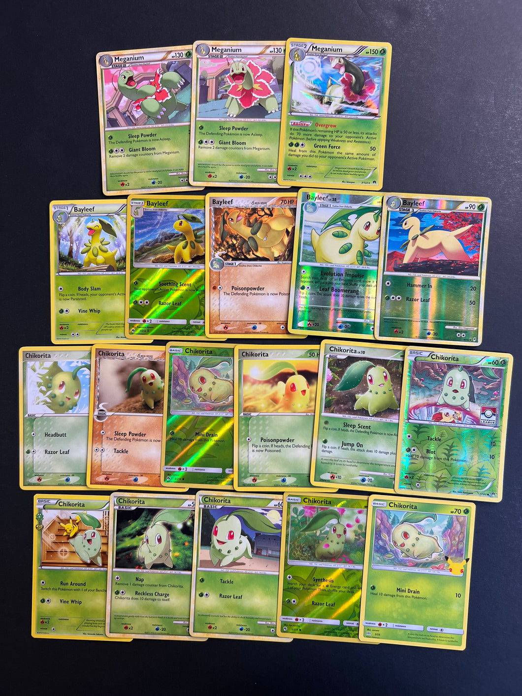 Pokemon Chikorita, Bayleef & Meganium Card Lot - 19 Cards - Reverse Ho JAB Games13 Pokemon Chikorita, Bayleef & Meganium Card Lot - 19 Cards - Reverse Ho JAB Games13