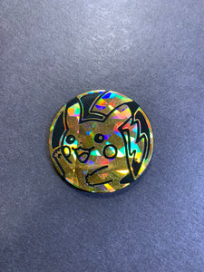 Official Gold Pikachu Pokemon Coin - Shattered/Cracked Ice - Waving!