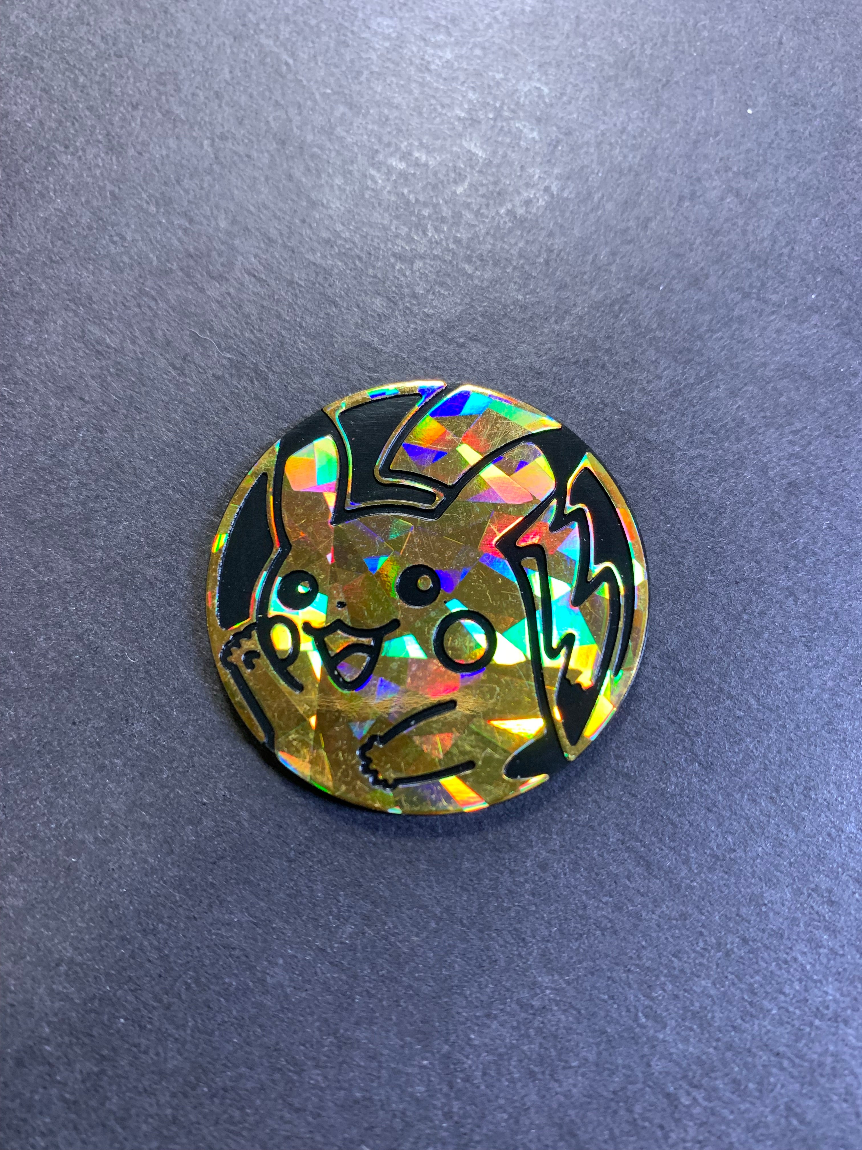 Official Gold Pikachu Pokemon Coin Shattered Cracked Ice