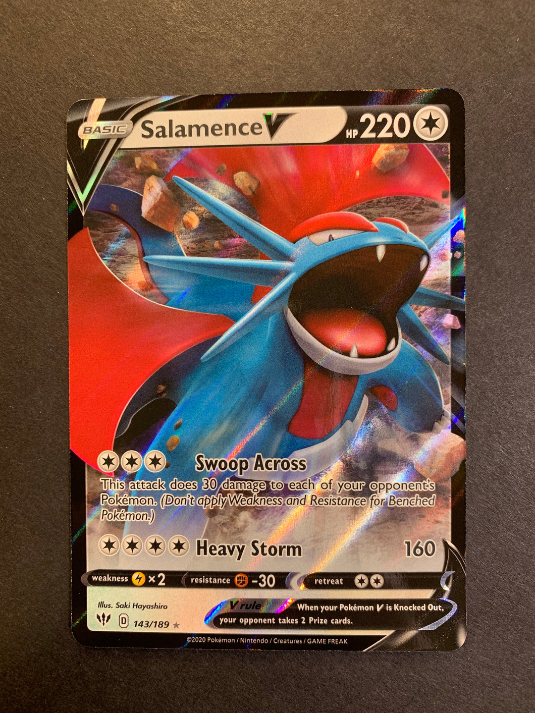 pokemon sword and shield darkness ablaze rare cards Pokemon Darkness Ablaze Ultra Rare Holo Salamence V #143