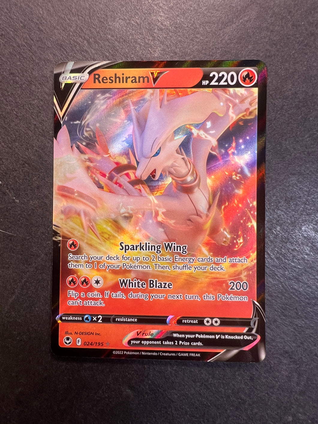 Reshiram V 172/195 SWSH Silver Tempest Holo Full Art Ultra Rare Pokemon  Card NEAR MINT