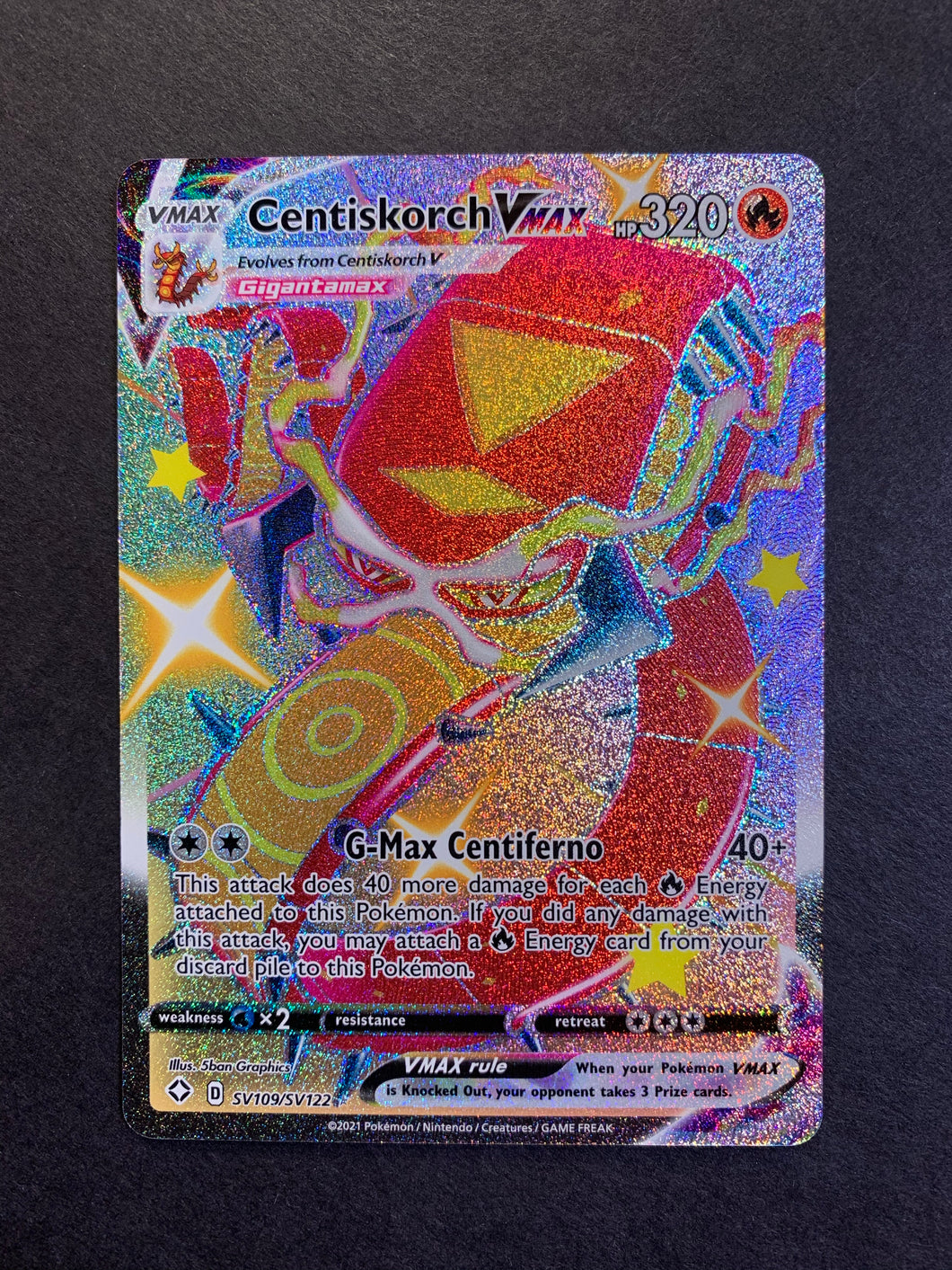 Pokemon Shining Fates Shiny Rare Centiskorch VMAX SV109 Pokemon Shining Fates Shiny Rare Centiskorch VMAX SV109