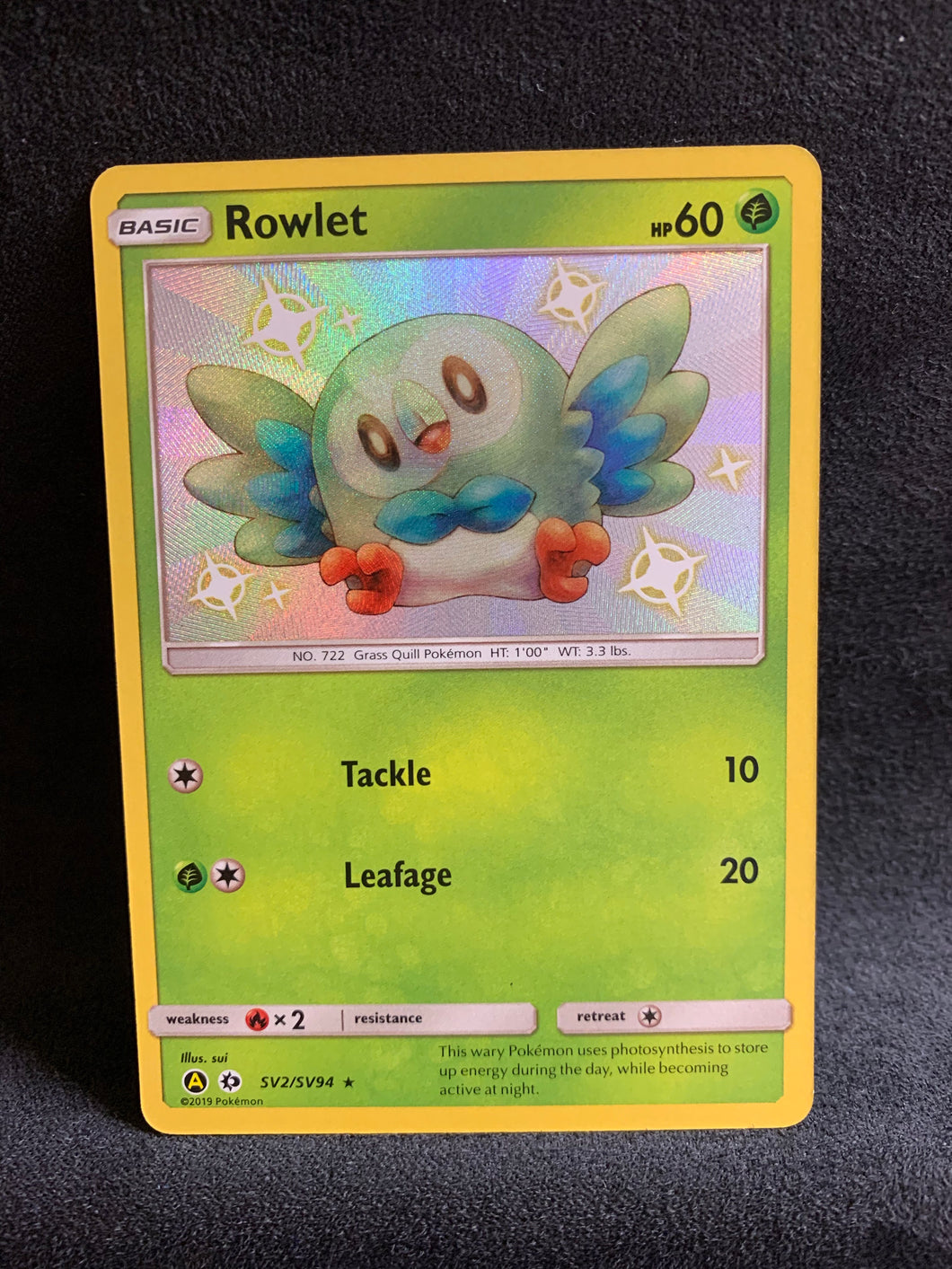 Pokemon Trading Card Game Hidden Fates Shiny Rare Rowlet SV2 Pokemon Trading Card Game Hidden Fates Shiny Rare Rowlet SV2