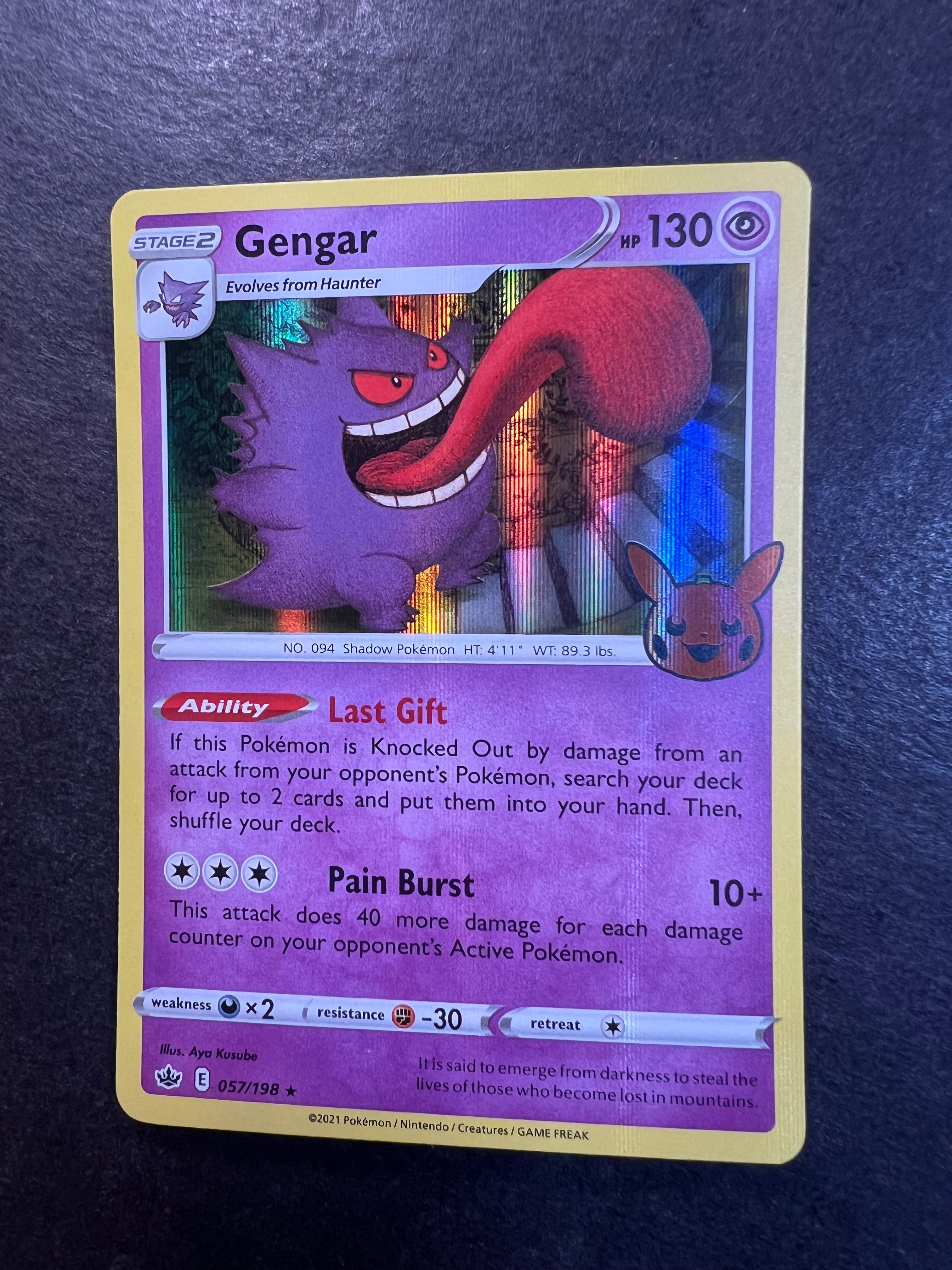 Gengar 057/198 Holo Rare Sword & Shield - Chilling Reign Pokemon 2021