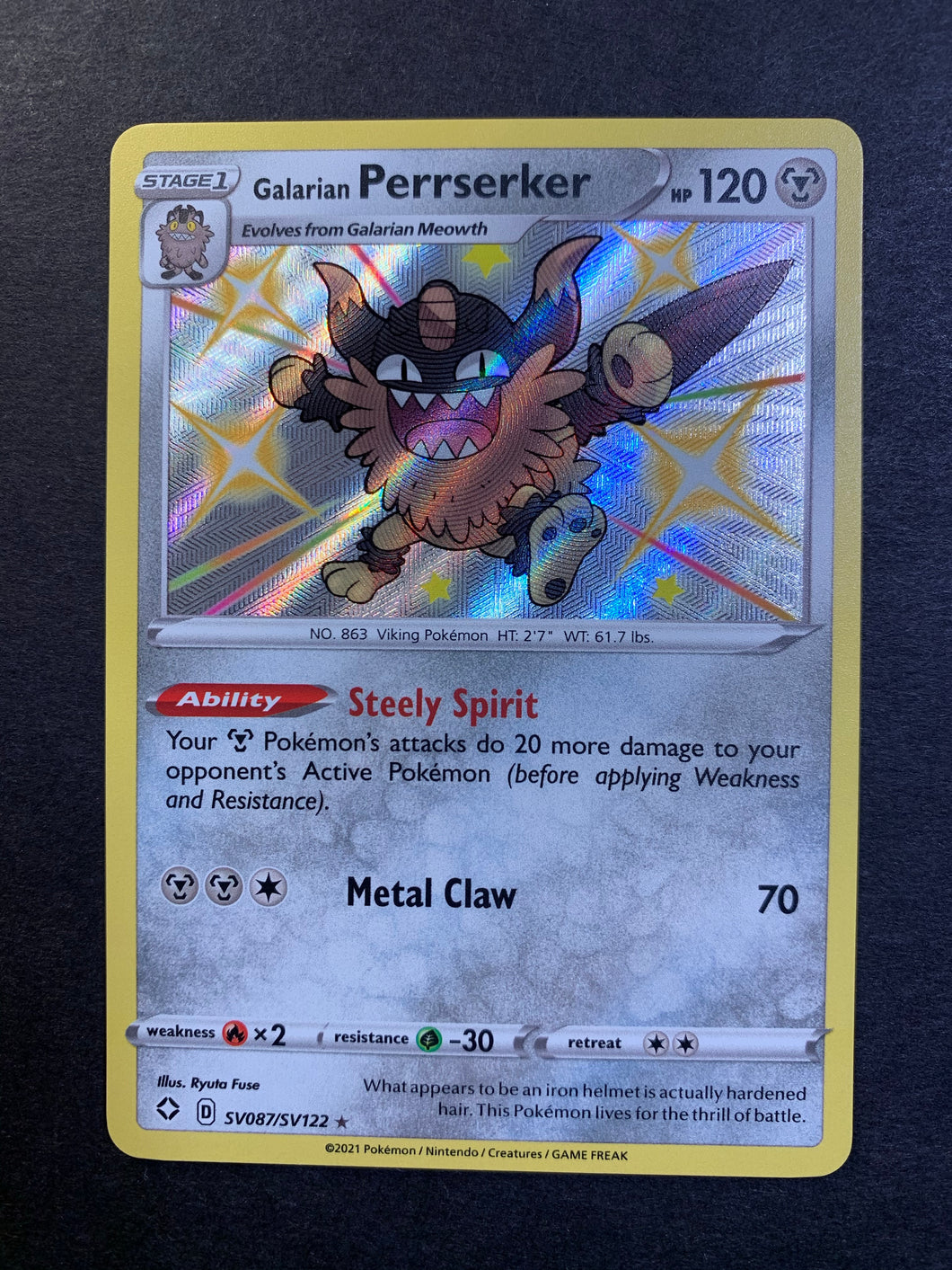 Galarian Perrserker - SV087/SV122 Shiny Holo Rare - Shining Fates JAB Games13 Galarian Perrserker - SV087/SV122 Shiny Holo Rare - Shining Fates JAB Games13