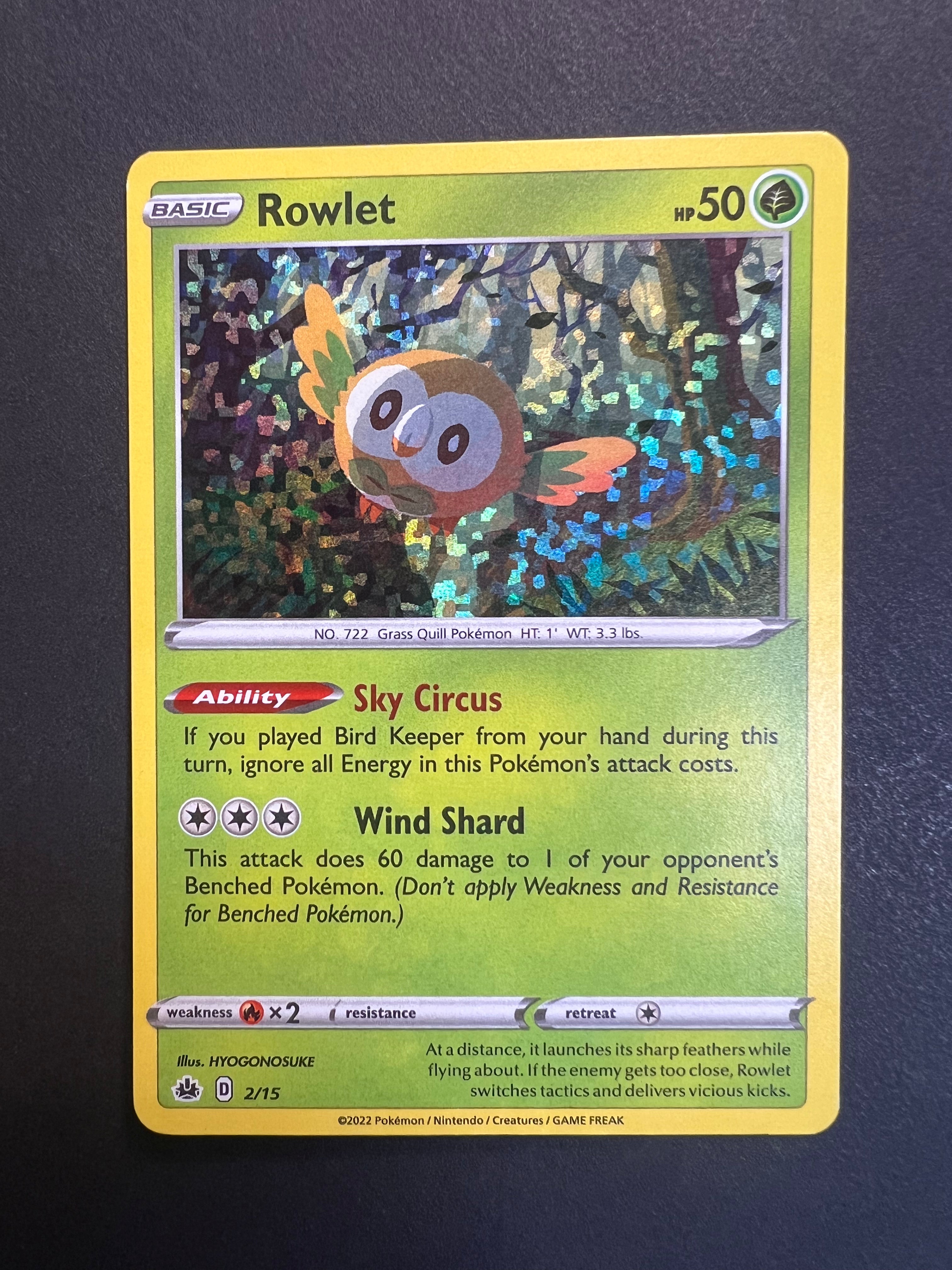 Rowlet - 2/15 Holo Rare - 2022 Pokemon McDonald's Promo JAB Games13 Rowlet - 2/15 Holo Rare - 2022 Pokemon McDonald's Promo JAB Games13