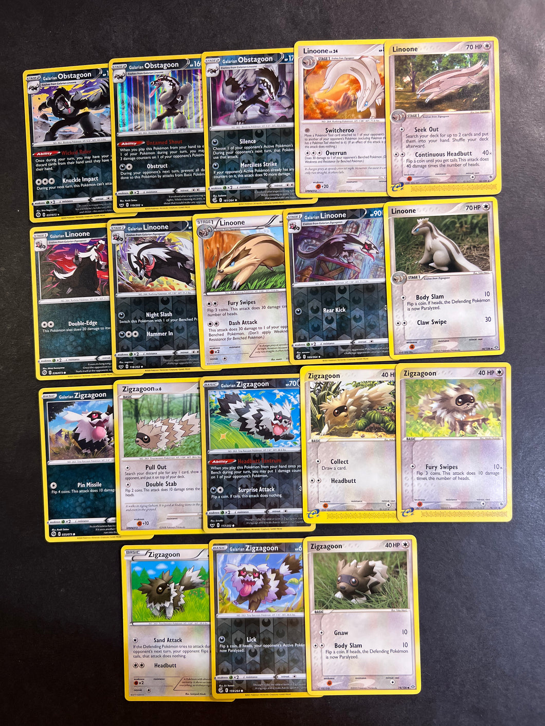 Pokemon Zigzagoon, Linoone and Obstagoon Card Lot - 18 Cards - Holo Rare and Reverse Collection!