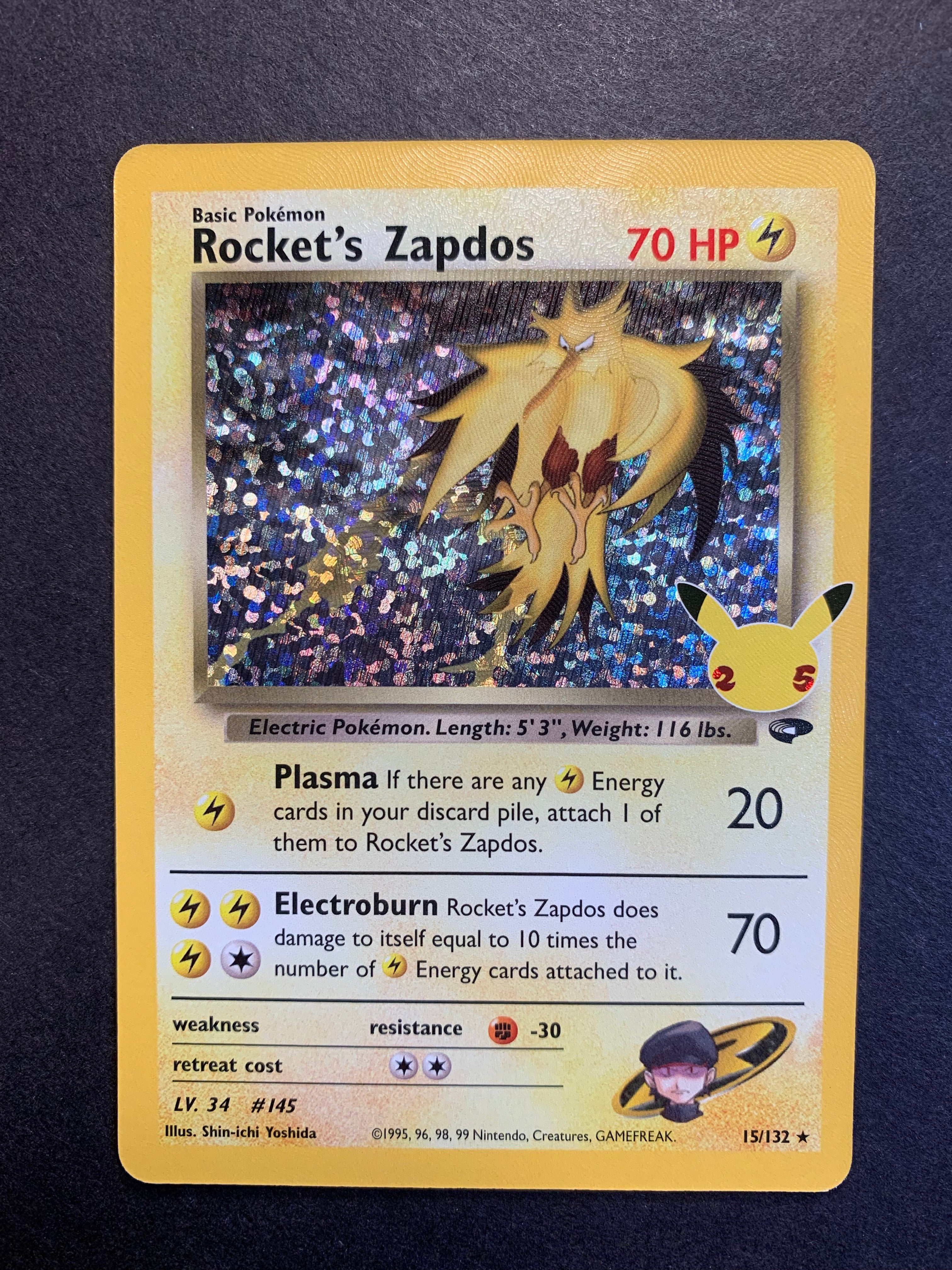 zapdos pokemon card 1995 Rocket's Zapdos - 15/132 Holo Rare